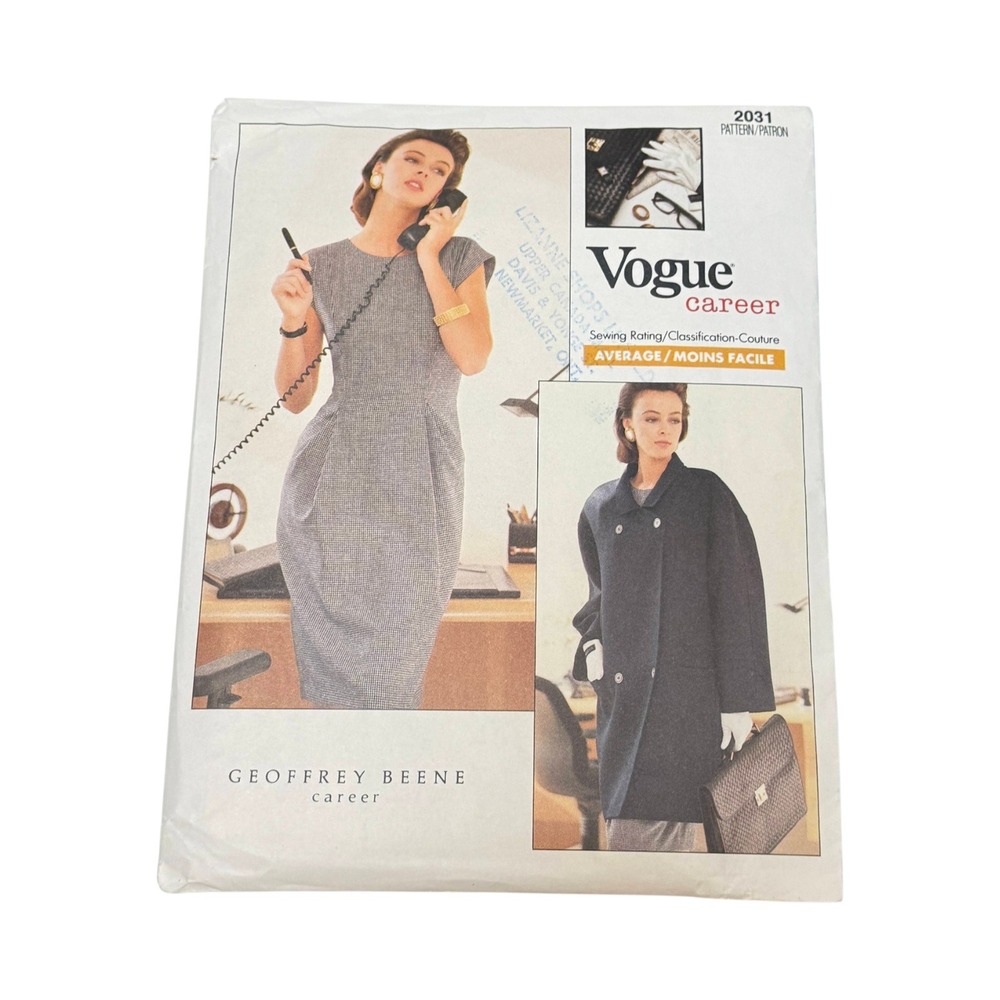 Vogue 2031 Sewing Pattern Geoffery Beene Coat Dress Size 6-8-10 Designer Uncut